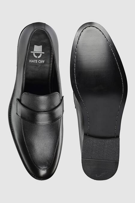 Shop Hats Off Accessories Black Leather Textured Pattern Shoes at Aza Fashions Shop_Hats Off Accessories_Black Leather Textured Pattern Shoes_at_Aza_Fashions
