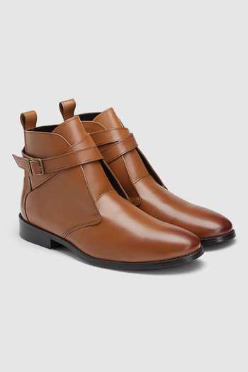 Buy Hats Off Accessories Brown Embroidery Leather Double Strap Ankle Boots at Aza Fashions Buy_Hats Off Accessories_Brown Embroidery Leather Double Strap Ankle Boots_at_Aza_Fashions