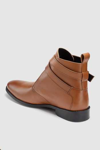 Shop Hats Off Accessories Brown Embroidery Leather Double Strap Ankle Boots Online at Aza Fashions Shop_Hats Off Accessories_Brown Embroidery Leather Double Strap Ankle Boots_Online_at_Aza_Fashions
