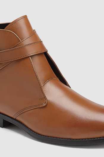 Hats Off Accessories Brown Embroidery Leather Double Strap Ankle Boots at Aza Fashions Hats Off Accessories_Brown Embroidery Leather Double Strap Ankle Boots_at_Aza_Fashions