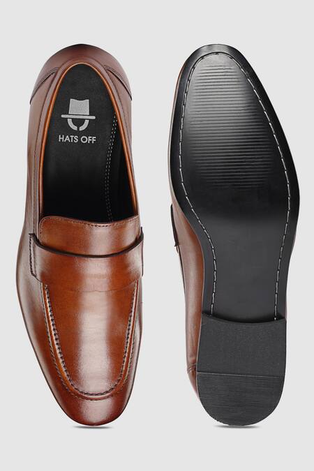 Shop Hats Off Accessories Brown Leather Slip On Shoes at Aza Fashions Shop_Hats Off Accessories_Brown Leather Slip On Shoes_at_Aza_Fashions