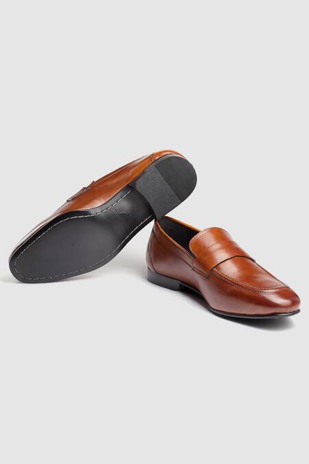 Buy Hats Off Accessories Brown Leather Slip On Shoes Online at Aza Fashions Buy_Hats Off Accessories_Brown Leather Slip On Shoes_Online_at_Aza_Fashions