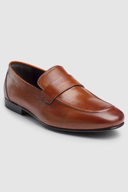 Shop Hats Off Accessories Brown Leather Slip On Shoes Online at Aza Fashions Shop_Hats Off Accessories_Brown Leather Slip On Shoes_Online_at_Aza_Fashions