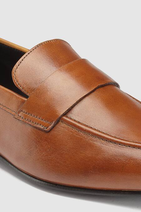 Shop_Hats Off Accessories_Brown Leather Slip On Shoes_Online_at_Aza_Fashions