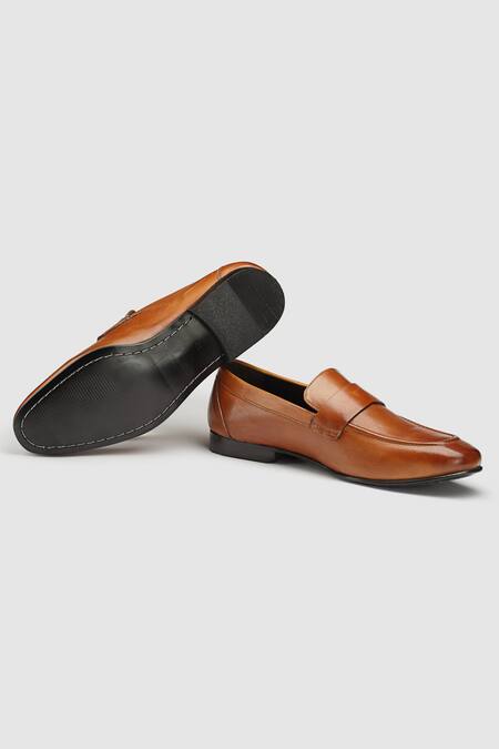 Hats Off Accessories_Brown Leather Slip On Shoes_at_Aza_Fashions