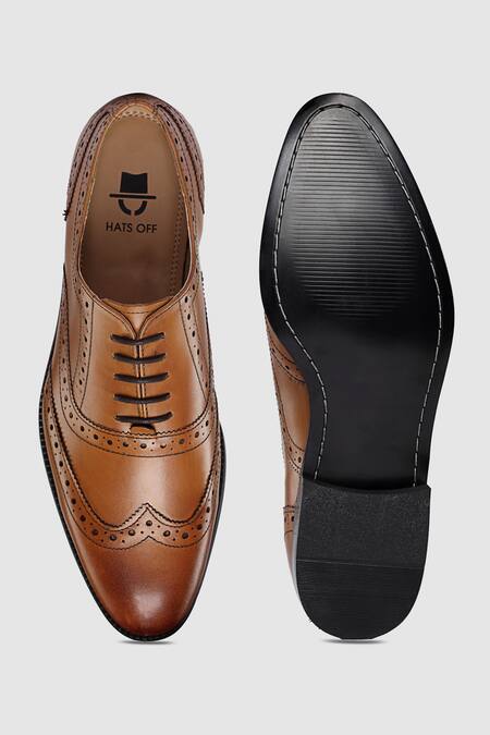 Shop Hats Off Accessories Brown Bows Leather Brogue Pattern Shoes at Aza Fashions Shop_Hats Off Accessories_Brown Bows Leather Brogue Pattern Shoes_at_Aza_Fashions