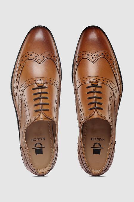 Hats Off Accessories Brown Bows Leather Brogue Pattern Shoes Online at Aza Fashions Hats Off Accessories_Brown Bows Leather Brogue Pattern Shoes_Online_at_Aza_Fashions