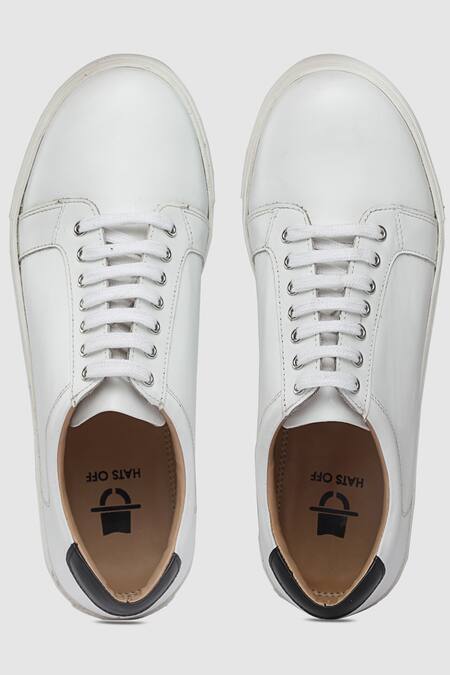 Hats Off Accessories_White Leather Round Toe Sneakers_Online_at_Aza_Fashions
