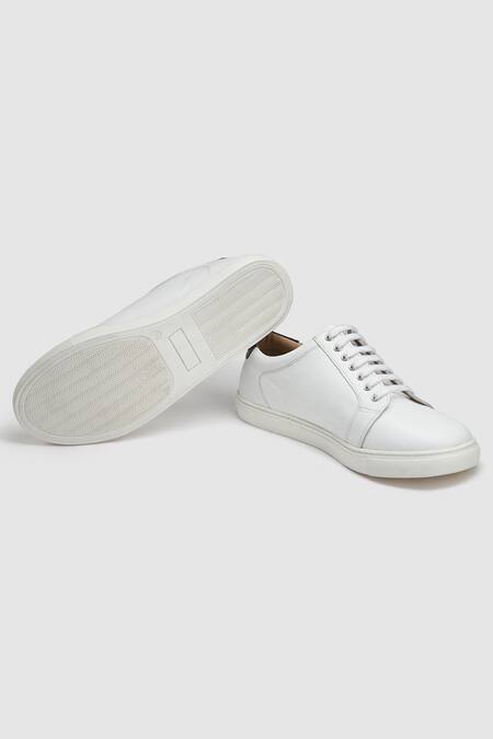 Buy_Hats Off Accessories_White Leather Round Toe Sneakers_Online_at_Aza_Fashions