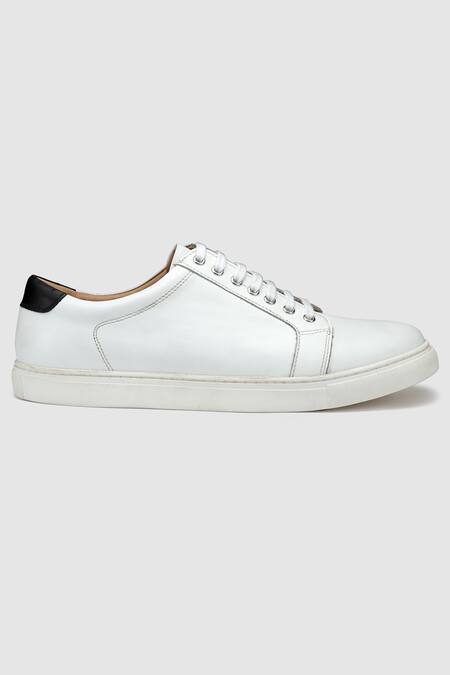 Hats Off Accessories_White Leather Round Toe Sneakers_at_Aza_Fashions