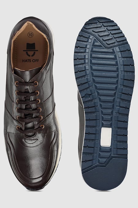 Shop Hats Off Accessories Brown Leather Casual Round Toe Sneakers at Aza Fashions Shop_Hats Off Accessories_Brown Leather Casual Round Toe Sneakers_at_Aza_Fashions