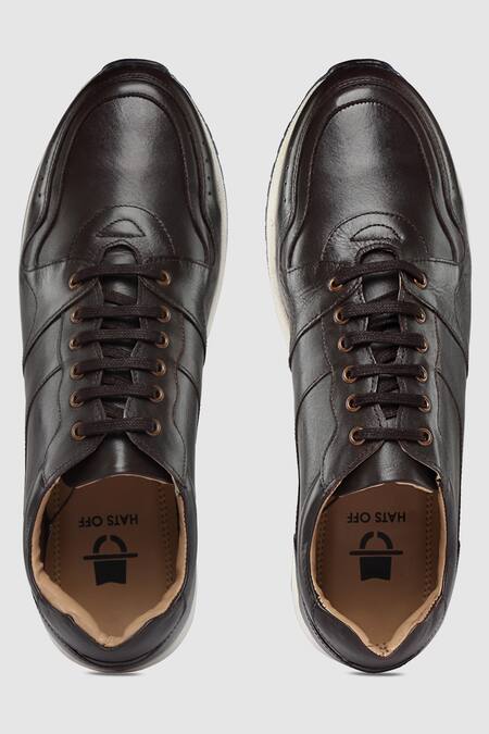 Hats Off Accessories Brown Leather Casual Round Toe Sneakers Online at Aza Fashions Hats Off Accessories_Brown Leather Casual Round Toe Sneakers_Online_at_Aza_Fashions
