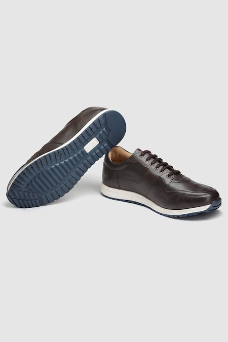 Buy Hats Off Accessories Brown Leather Casual Round Toe Sneakers Online at Aza Fashions Buy_Hats Off Accessories_Brown Leather Casual Round Toe Sneakers_Online_at_Aza_Fashions