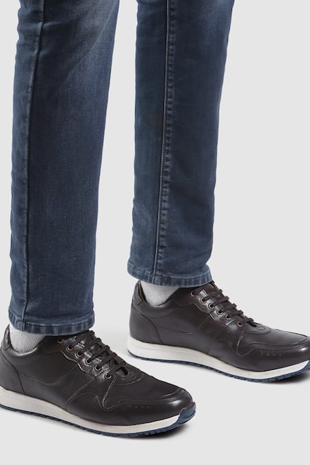 Shop Hats Off Accessories Brown Leather Casual Round Toe Sneakers Online at Aza Fashions Shop_Hats Off Accessories_Brown Leather Casual Round Toe Sneakers_Online_at_Aza_Fashions