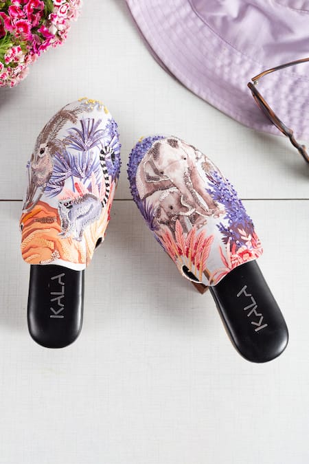 Kala Elephant Whisperer Printed & Embroidered Mules 