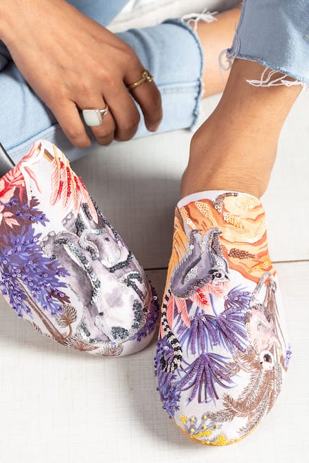 Kala Elephant Whisperer Printed & Embroidered Mules 