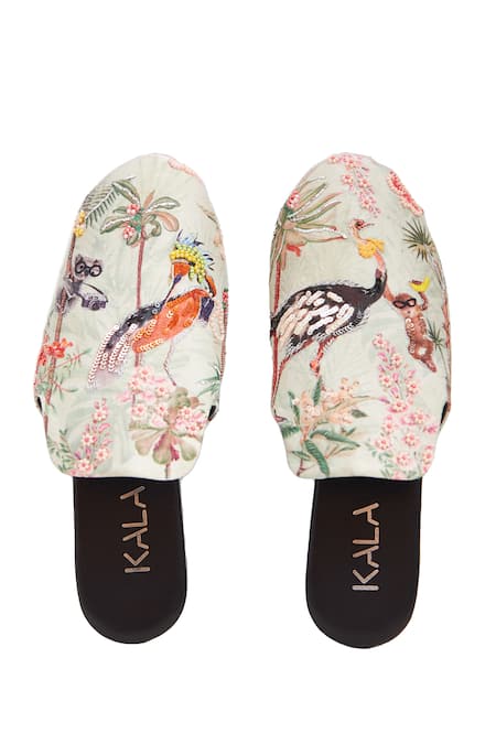 Shop_Kala_Green Enchanting Mist Printed And Embroidered Mules _Online_at_Aza_Fashions