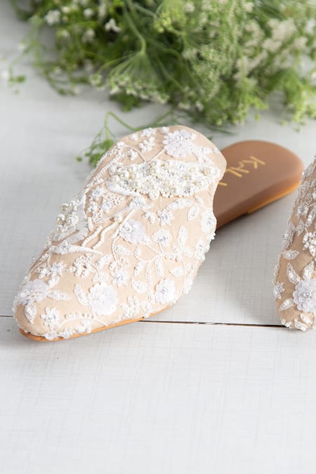 Kala_Beige Dreams Flamingo Embroidered Mules _at_Aza_Fashions