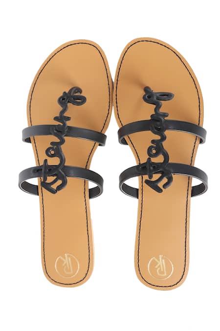 Preet Kaur_Black Strong Cut Work Flats _Online_at_Aza_Fashions