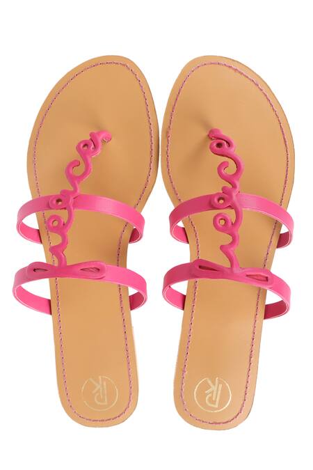 PREET KAUR_Pink Fierce Cut Work Flats _Online_at_Aza_Fashions