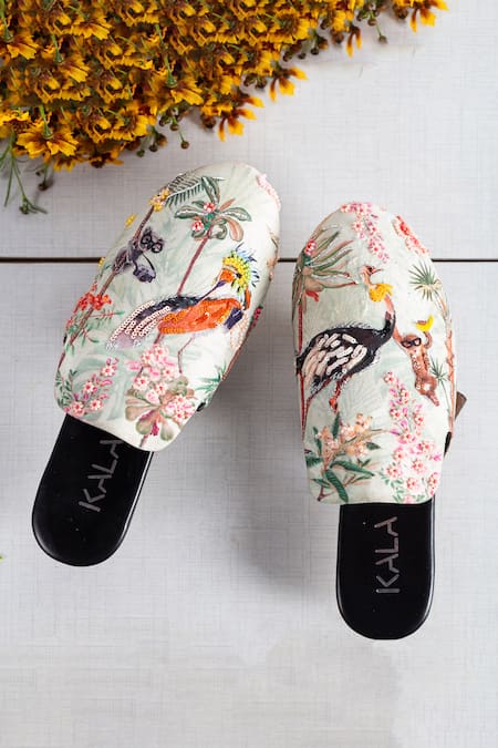 Kala Enchanting Mist Printed & Embroidered Mules 