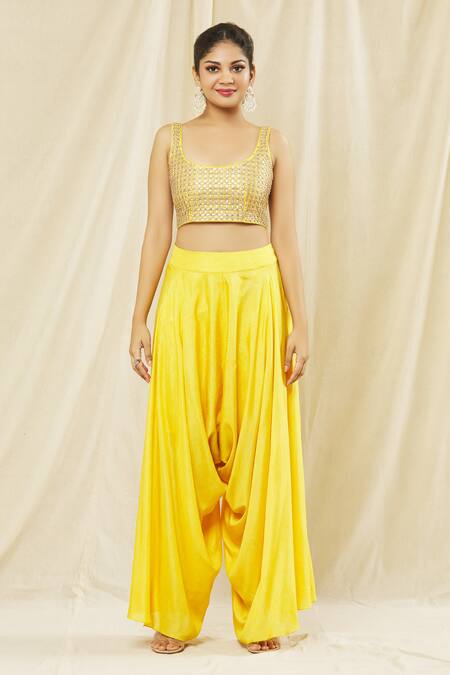 Buy Vasavi Shah Yellow Silk, Organza, Cotton Embroidery, Gota Patti Jacket And Harem Pant Set Online at Aza Fashions Buy_Vasavi Shah_Yellow Silk, Organza, Cotton Embroidery, Gota Patti Jacket And Harem Pant Set _Online_at_Aza_Fashions
