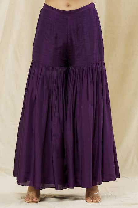 Shop Vasavi Shah Purple Silk, Cotton Sequins, Embroidery Round Neck Short Kurta Gharara Set Online at Aza Fashions Shop_Vasavi Shah_Purple Silk, Cotton Sequins, Embroidery Round Neck Short Kurta Gharara Set _Online_at_Aza_Fashions