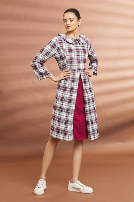 Buy Green 90% Cotton Checkered Pattern Peter Pan Collar Dress For Girls by  Fairies Forever Online at Aza Fashions.