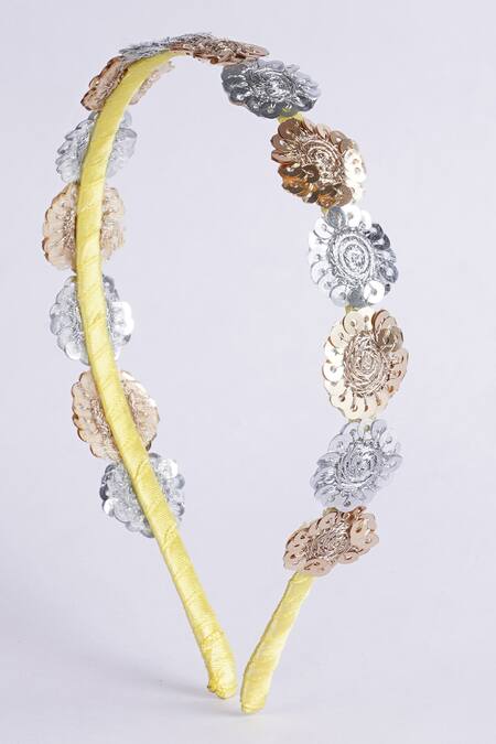 Choko Gold Metallic Floral Sequin Embroidered Hairband