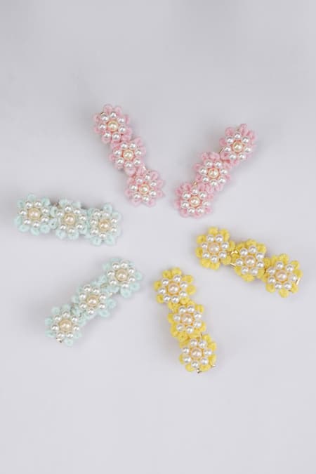 Choko Flowery Pearl Embroidered Hairclips - Set of 6 