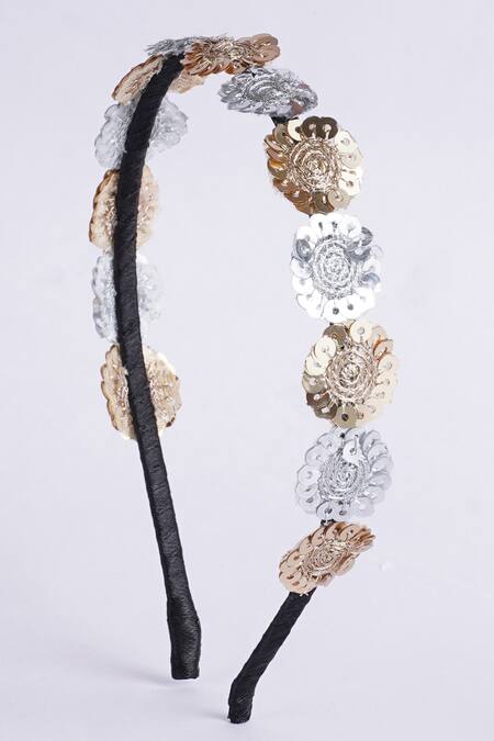 Choko Gold Floral Sequin Embroidered Metallic Hairband