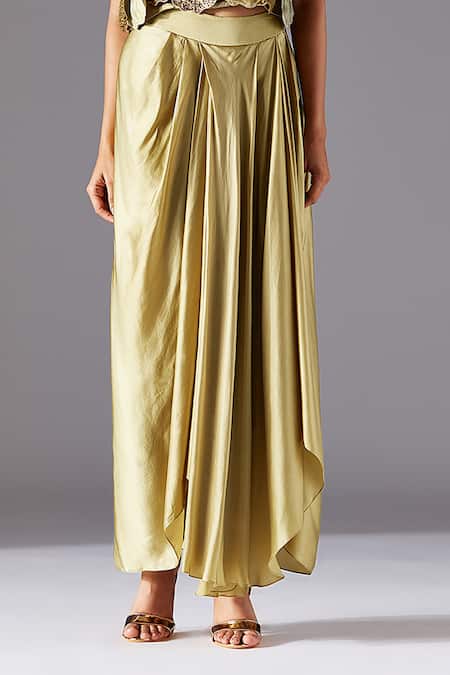 Shop A Humming Way Green Satin Organza Hand Embroidered Texture Mima Top With Draped Lungi Skirt Online at Aza Fashions Shop_A Humming Way_Green Satin Organza Hand Embroidered Texture Mima Top With Draped Lungi Skirt _Online_at_Aza_Fashions