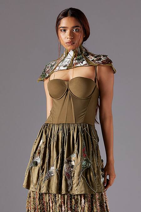 Buy A Humming Way Green Bamboo, Satin, Organza Embroidery Topiary Three-tiered Corset Gown Online at Aza Fashions Buy_A Humming Way_Green Bamboo, Satin, Organza Embroidery Topiary Three-tiered Corset Gown _Online_at_Aza_Fashions