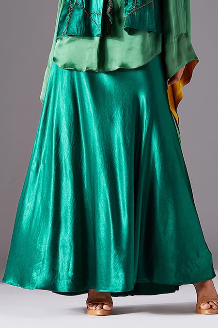 Shop A Humming Way Green Mashru Silk Hand Embroidered Scrawl Topographic Jacket Skirt Set Online at Aza Fashions Shop_A Humming Way_Green Mashru Silk Hand Embroidered Scrawl Topographic Jacket Skirt Set _Online_at_Aza_Fashions