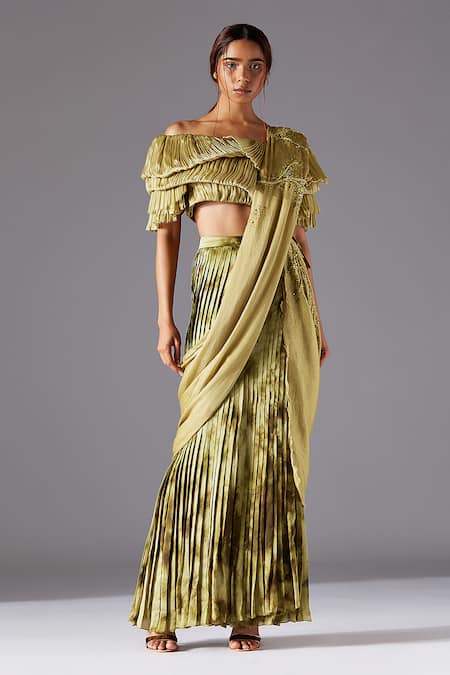 A Humming Way Gill Fungi Blouse & Marsh-Scapes Skirt Saree Set 