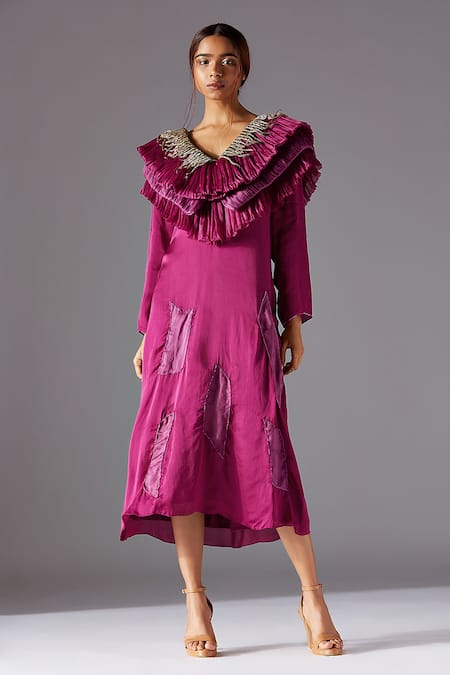 A Humming Way Pink Organza And Bamberg Georgette Embroidered Gill Fungi Dress 