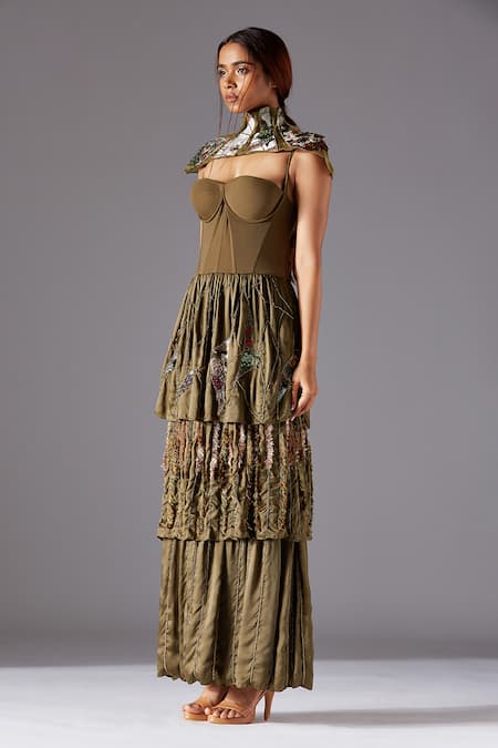 Buy A Humming Way Green Satin, Net Embroidery Sweetheart Neck Topiary Corset Gown Online at Aza Fashions Buy_A Humming Way_Green Satin, Net Embroidery Sweetheart Neck Topiary Corset Gown _Online_at_Aza_Fashions