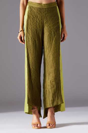 Buy A Humming Way Green Bamboo, Satin, Shrubbery Kimono Top And Corrugated Colorblock Pant Set Online at Aza Fashions Buy_A Humming Way_Green Bamboo, Satin, Shrubbery Kimono Top And Corrugated Colorblock Pant Set _Online_at_Aza_Fashions
