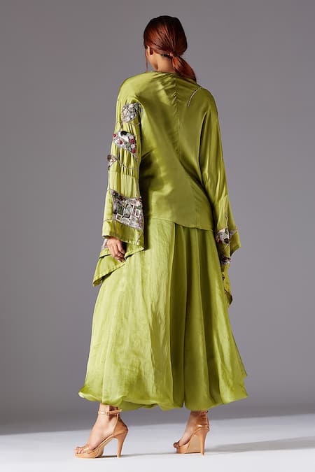 Shop A Humming Way Green Bamberg And Organza Shrubbery Kimono Top & Bulge Skirt Set at Aza Fashions Shop_A Humming Way_Green Bamberg And Organza Shrubbery Kimono Top & Bulge Skirt Set _at_Aza_Fashions