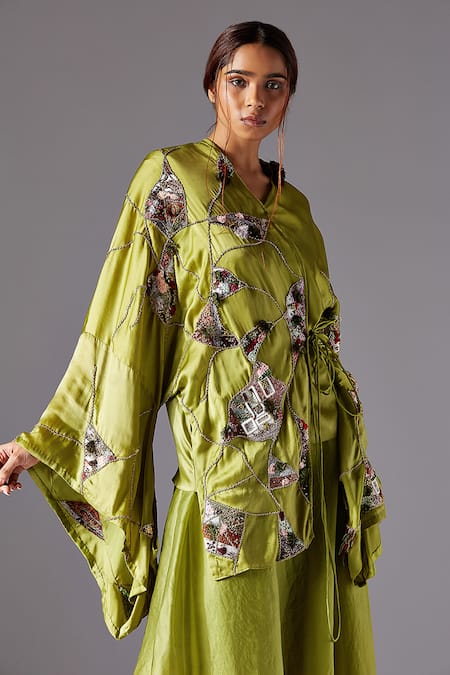 Buy A Humming Way Green Bamberg And Organza Shrubbery Kimono Top & Bulge Skirt Set Online at Aza Fashions Buy_A Humming Way_Green Bamberg And Organza Shrubbery Kimono Top & Bulge Skirt Set _Online_at_Aza_Fashions