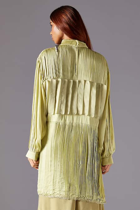 Shop A Humming Way Green Georgette, Satin Embroidery, Furrow Trunk Top And Bulge Crop Pant Set Online at Aza Fashions Shop_A Humming Way_Green Georgette, Satin Embroidery, Furrow Trunk Top And Bulge Crop Pant Set _Online_at_Aza_Fashions