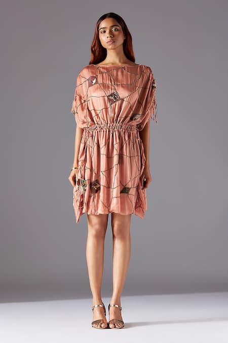 Buy A Humming Way Pink Georgette, Satin Tassels, Metallic Barberry Kaftan Dress And Simple Pant Set Online at Aza Fashions Buy_A Humming Way_Pink Georgette, Satin Tassels, Metallic Barberry Kaftan Dress And Simple Pant Set _Online_at_Aza_Fashions