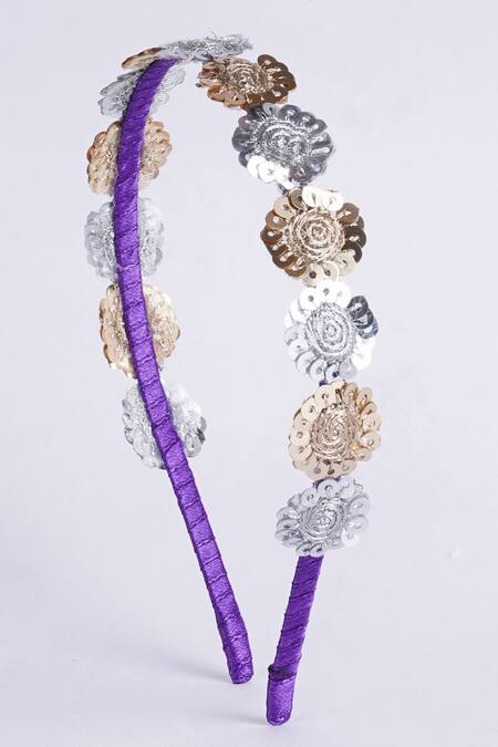 Choko Gold Floral Metallic Sequin Embroidered Hairband