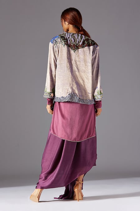 Shop A Humming Way Gold Chanderi, Satin, Chiffon Elysian Iris Jacket With Tree Bark Kurta Set at Aza Fashions Shop_A Humming Way_Gold Chanderi, Satin, Chiffon Elysian Iris Jacket With Tree Bark Kurta Set _at_Aza_Fashions