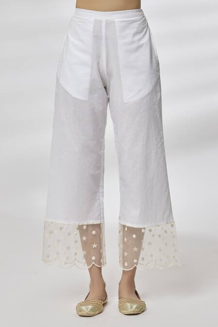 Kasturi Tikmani_Yellow Kurta Pure Chanderi Floral Notched Pattern And Pant Set_at_Aza_Fashions