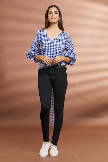 Samyukta Singhania Checkered Puff Sleeve Top 