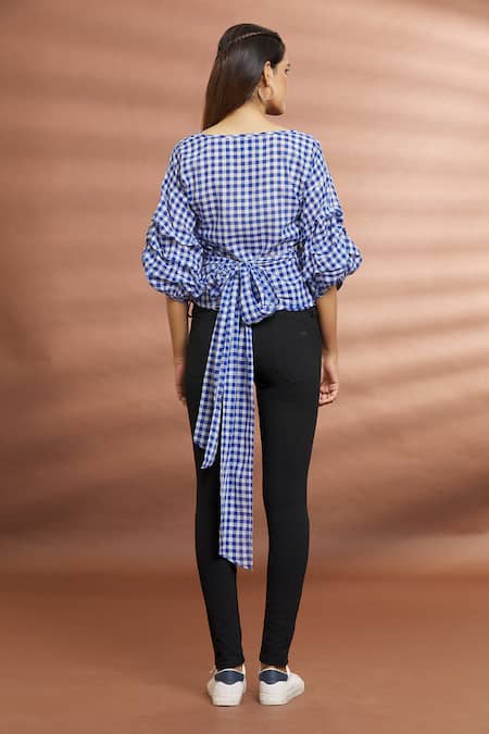 Naintara Bajaj Checkered Puff Sleeve Top 