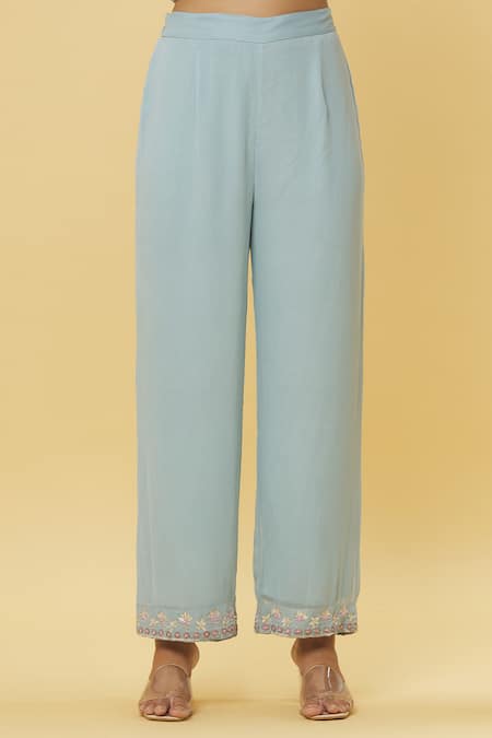 Kanj By Priyanka A Sakhuja_Blue Chiffon, Georgette Embroidery, Gota Patti V-neck Resham And Kurta Set _at_Aza_Fashions