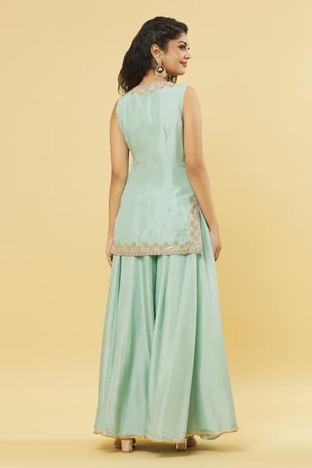 Kanj By Priyanka A Sakhuja Sage Green Embroidered Kurta Set 