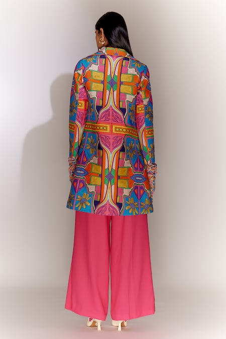 Shop Mini Sondhi Multi Color Viscose, Silk Embroidery Collared Floral Quilted Jacket at Aza Fashions Shop_Mini Sondhi_Multi Color Viscose, Silk Embroidery Collared Floral Quilted Jacket _at_Aza_Fashions